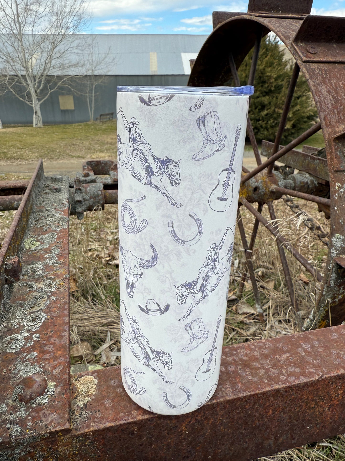 Blue & White Southwest Rodeo Western Themed 20oz Insulated Tumbler
