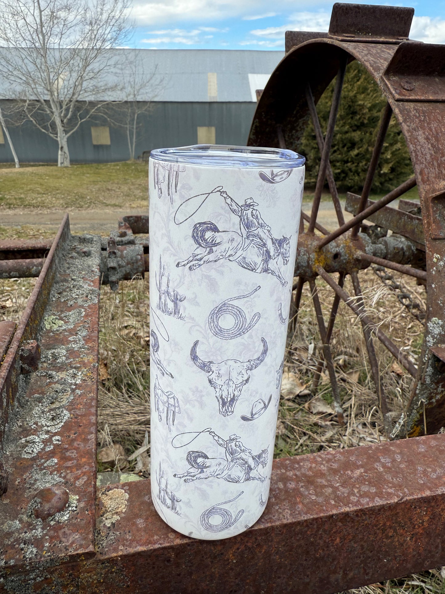 Blue & White Southwest Rodeo Western Themed 20oz Insulated Tumbler