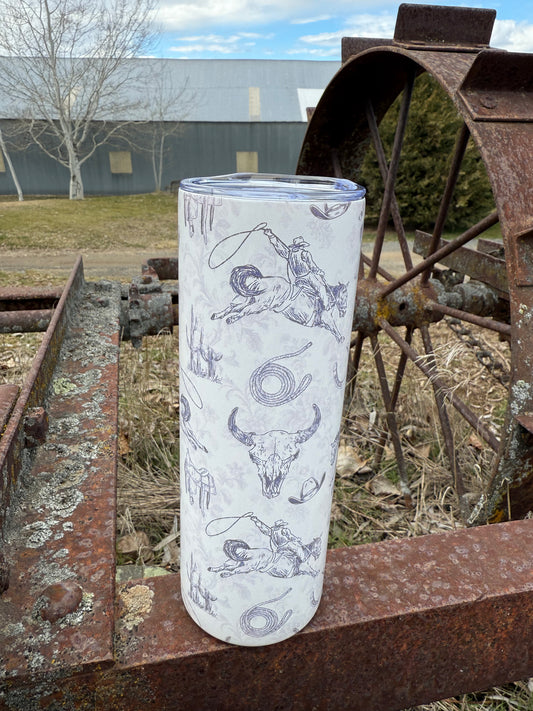 Blue & White Southwest Rodeo Western Themed 20oz Insulated Tumbler
