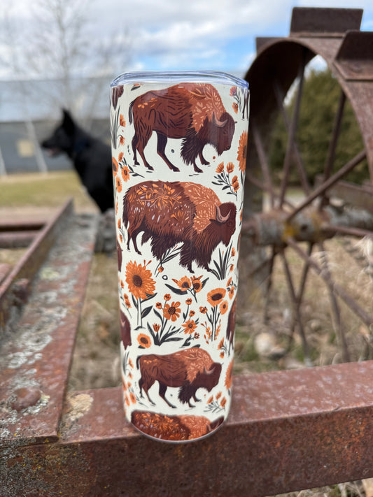 Buffalo & Sunflower Western Themed 20oz Insulated Tumbler